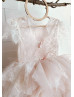 Lace Tulle Ruffled Sheer Back Flower Girl Dress